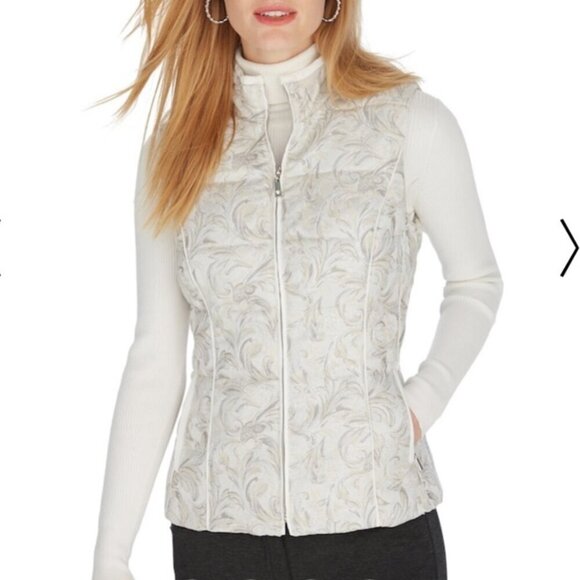 White House Black Market Jacquard Paisley Puffer Vest, Size Medium - Picture 1 of 14